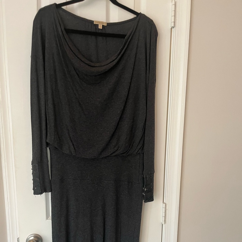Anthropologie Bordeaux Cavatina Charcoal Long Sleeve Maxi Dress